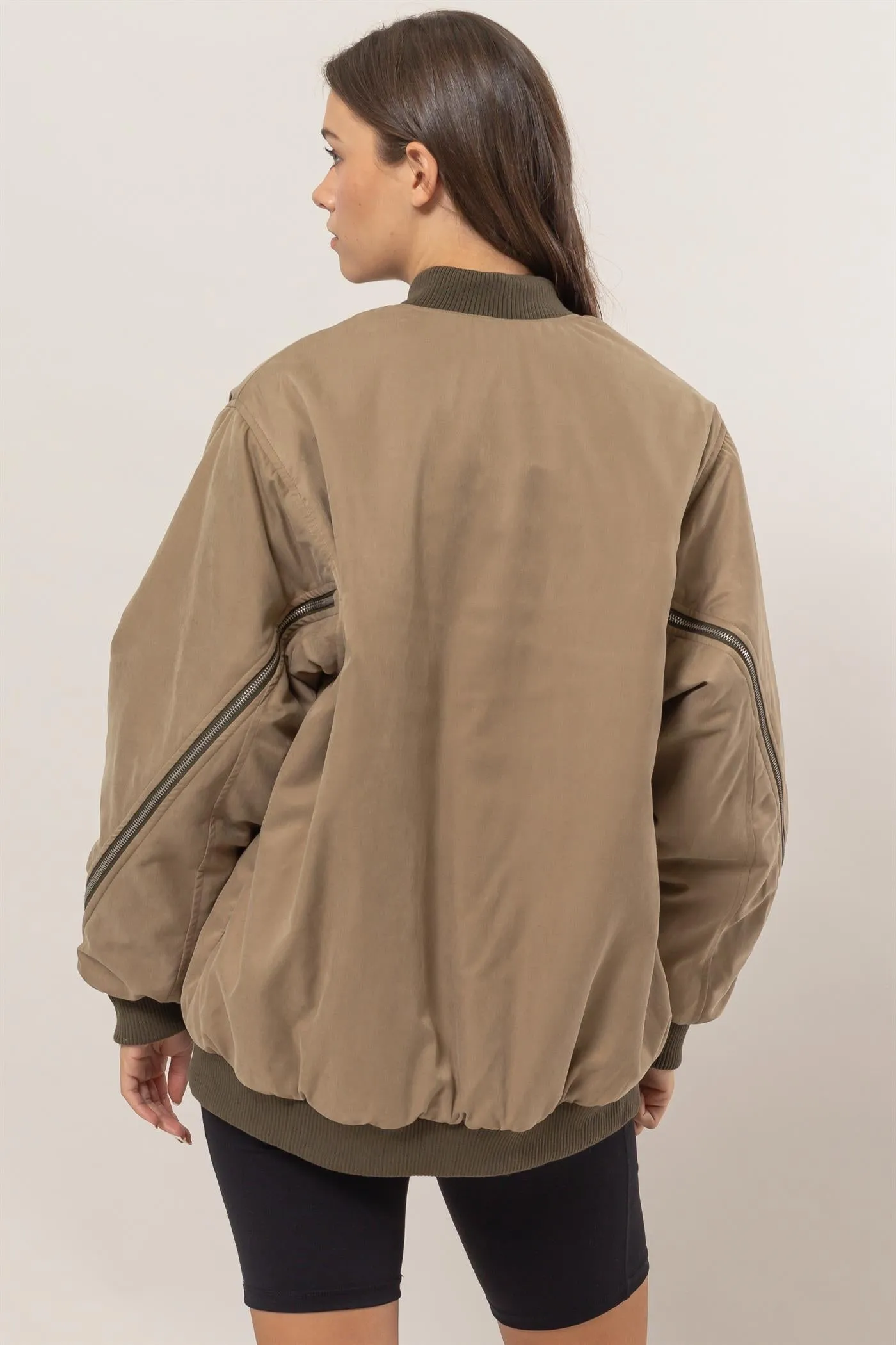 HF25A945-Zipper Detail Puffer Bomber Jacket