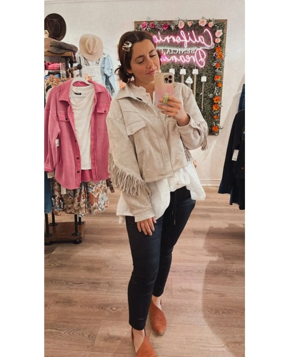 Hot Cocoa Fringe Jacket Almond