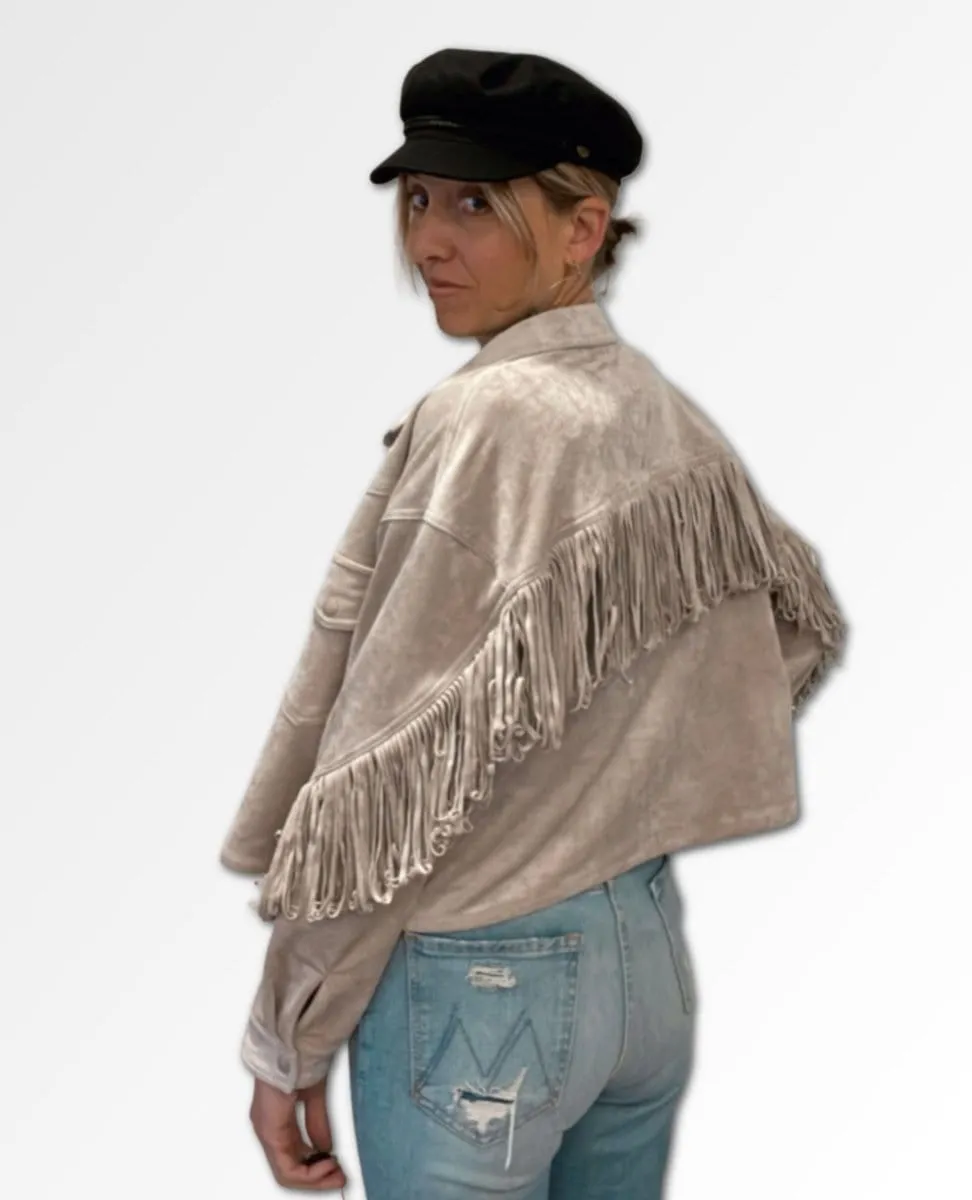 Hot Cocoa Fringe Jacket Almond