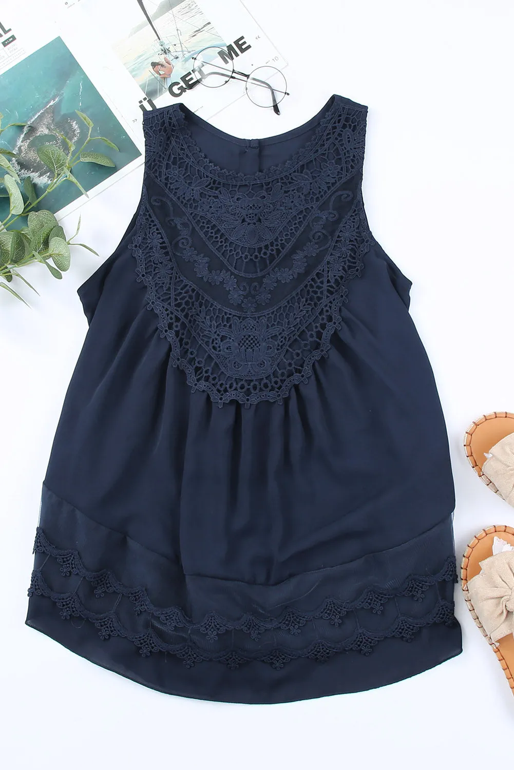 Lace Detail Buttons Back Sleeveless Top