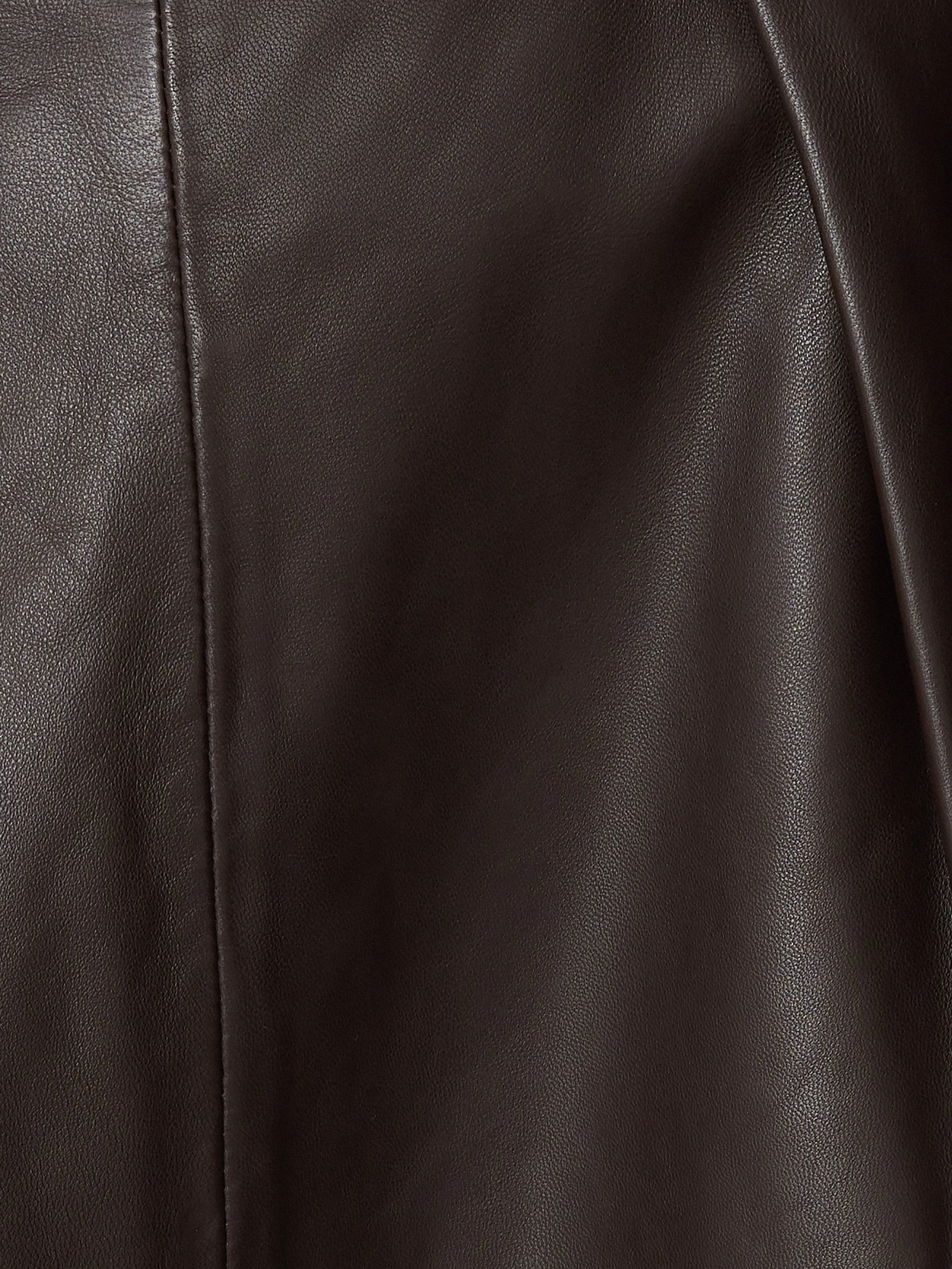 Leather Pleat Midi Skirt | Brown