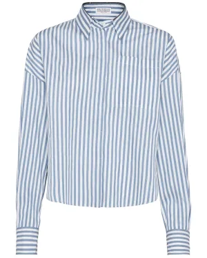 Light Blue and White Stripe Silk Blouse