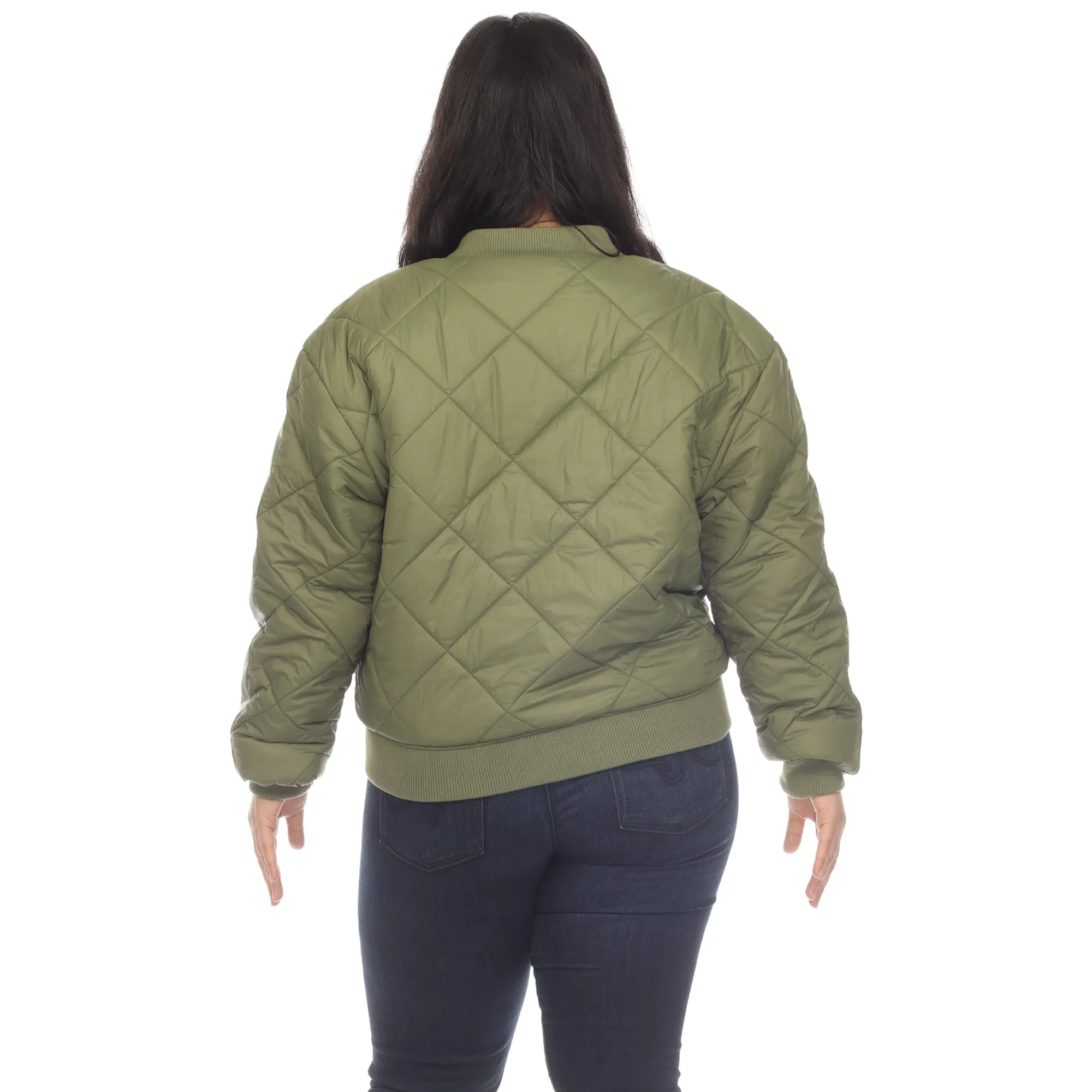 Lightweight Diamond Quilted Puffer Bomber Jacket - Plus