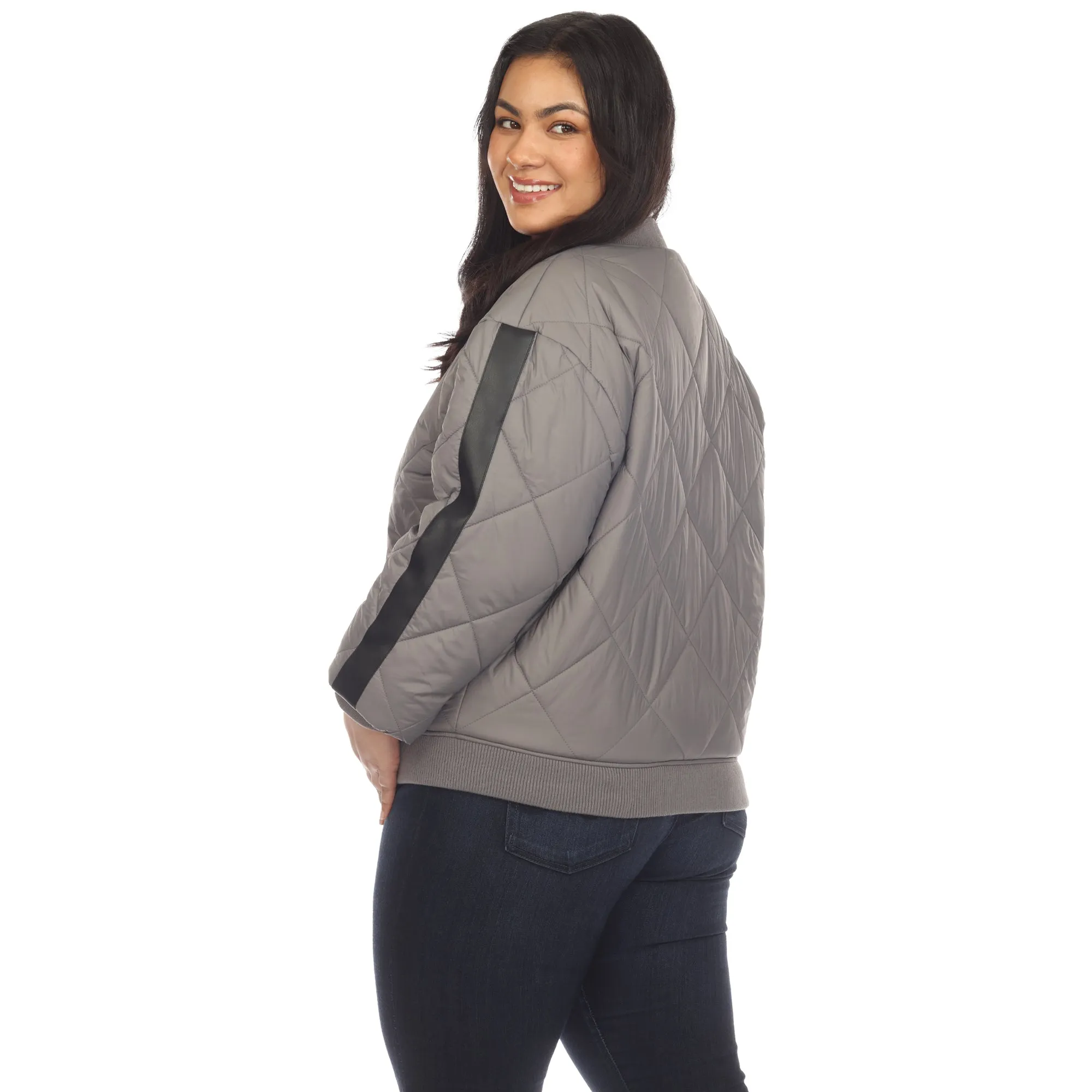 Lightweight Diamond Quilted Puffer Bomber Jacket - Plus