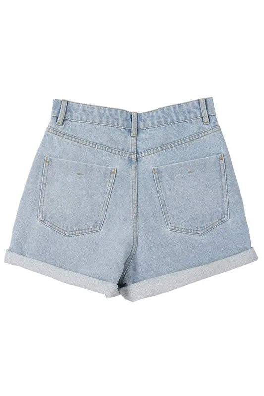 LILOU Casual Roll up Denim Shorts