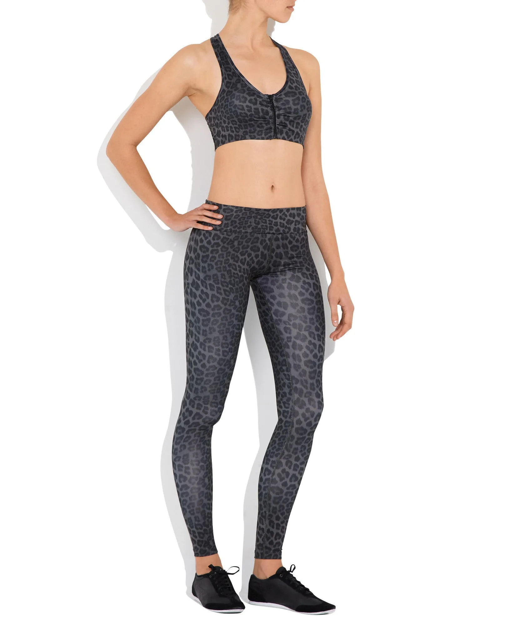 Lori - Black Leopard - Zippered Sports Bra