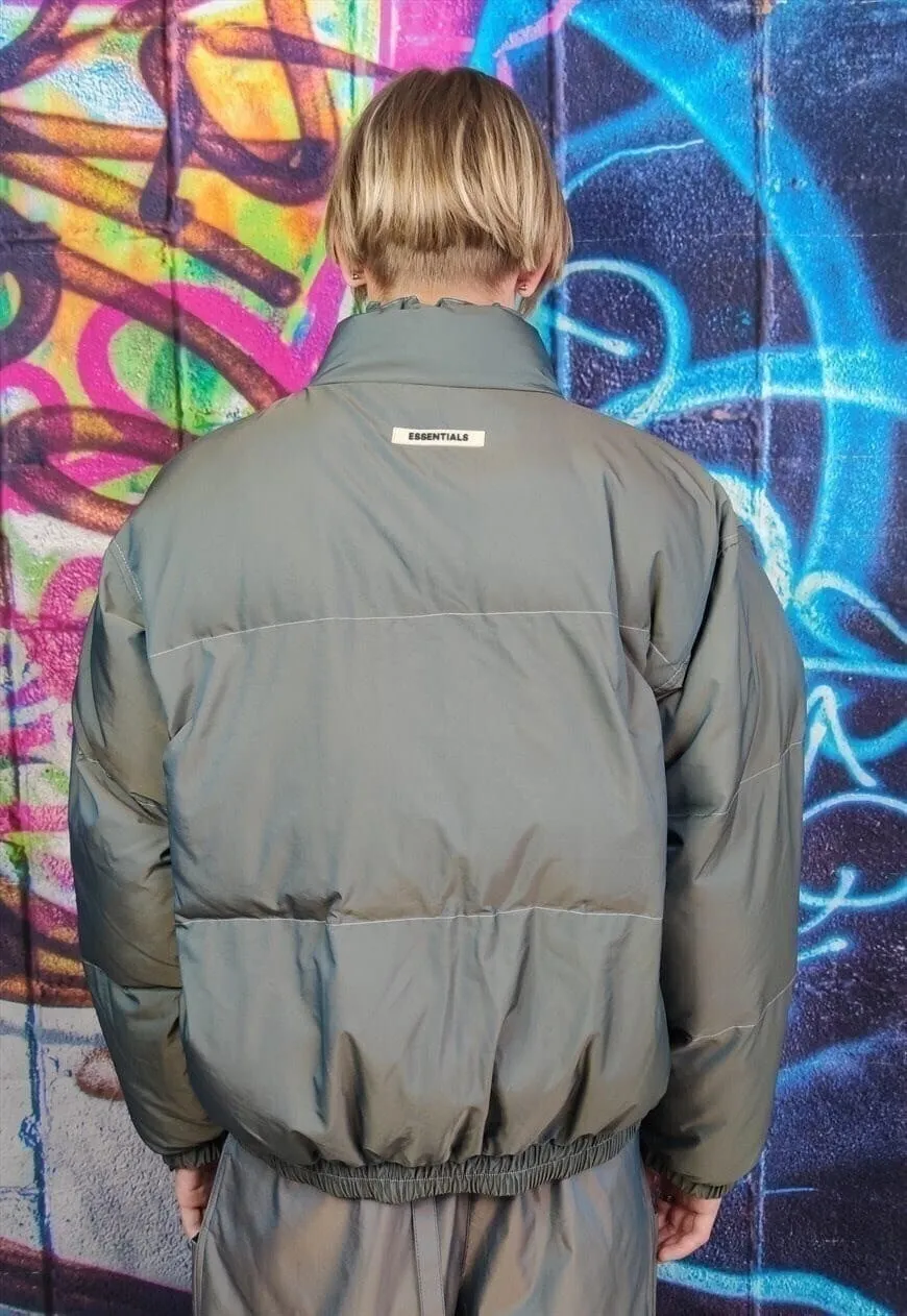 Luminous bomber shiny jacket reflective rave puffer in green