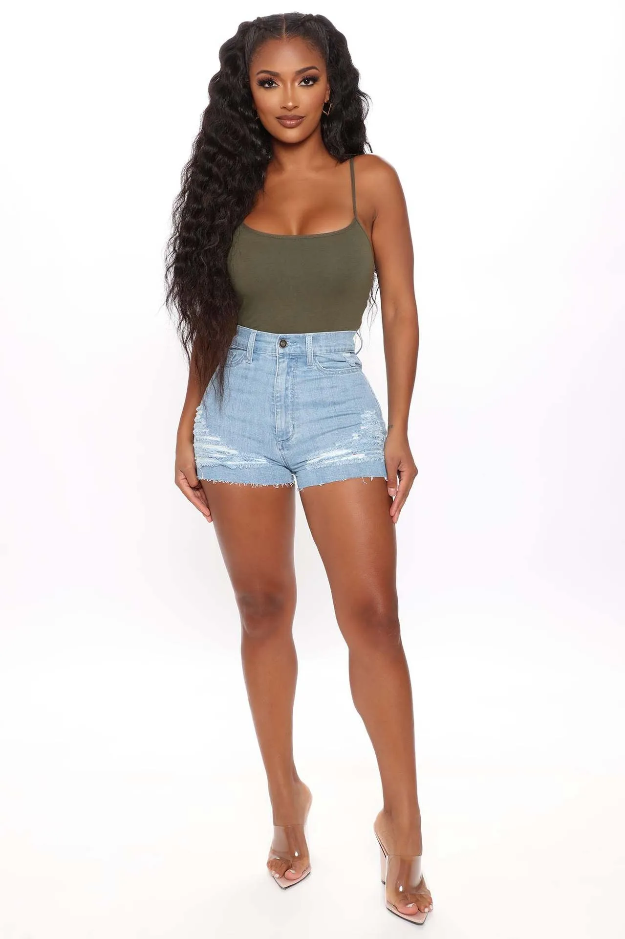 MB FASHION HIGH WAIST DENIM STRETCH SHORTS 8817LY