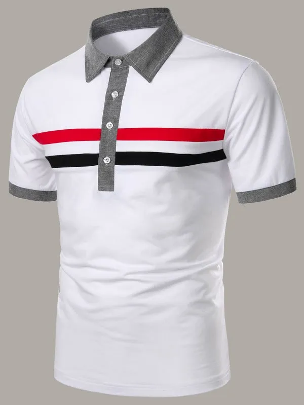 Men Striped Contrast Collar Polo Shirt