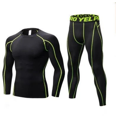 Men's Compression Running Suit Set - Long-sleeve Shirt & Pants for Fitness Training Activewear