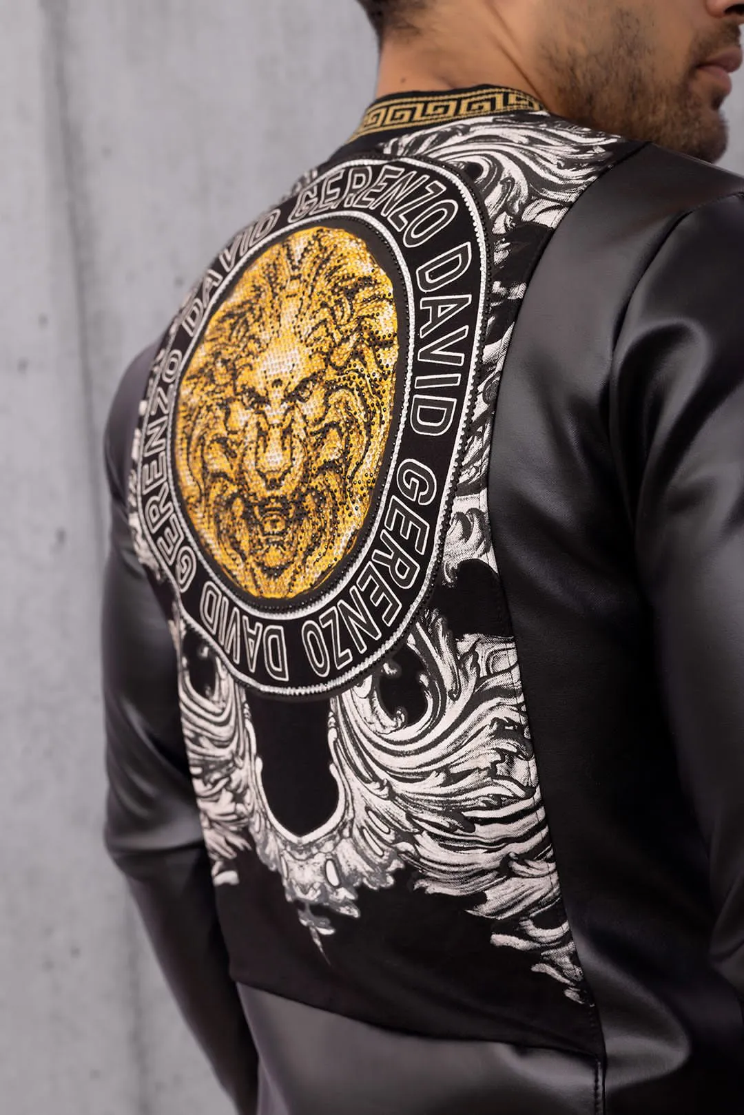 Men's Light Jacket Gold and Silver Lion Design on Back | European | Fitted Cut | 4-20350