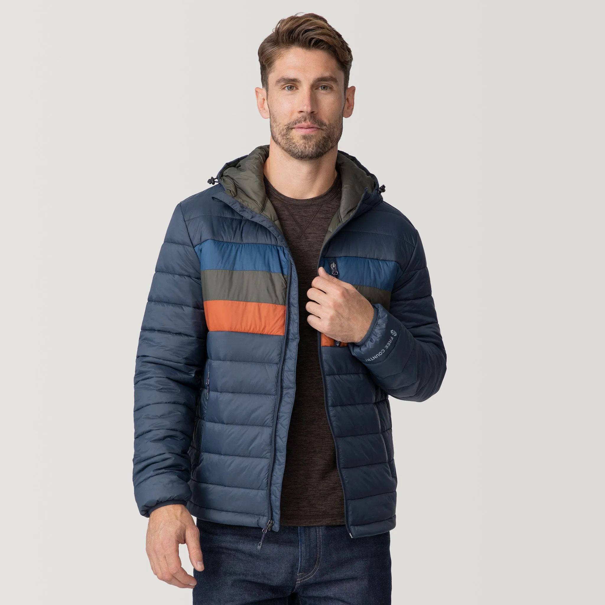 Men's Tri-Color Hooded Puffer Jacket