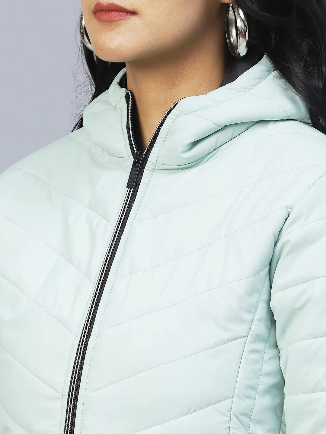 Mint Green Peplum Cut Puffer Jacket