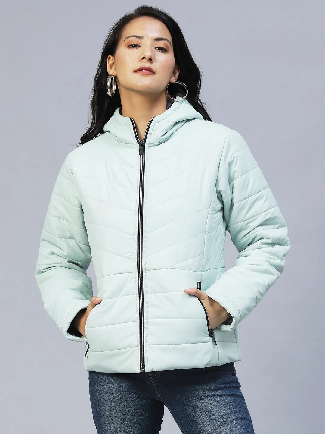 Mint Green Peplum Cut Puffer Jacket