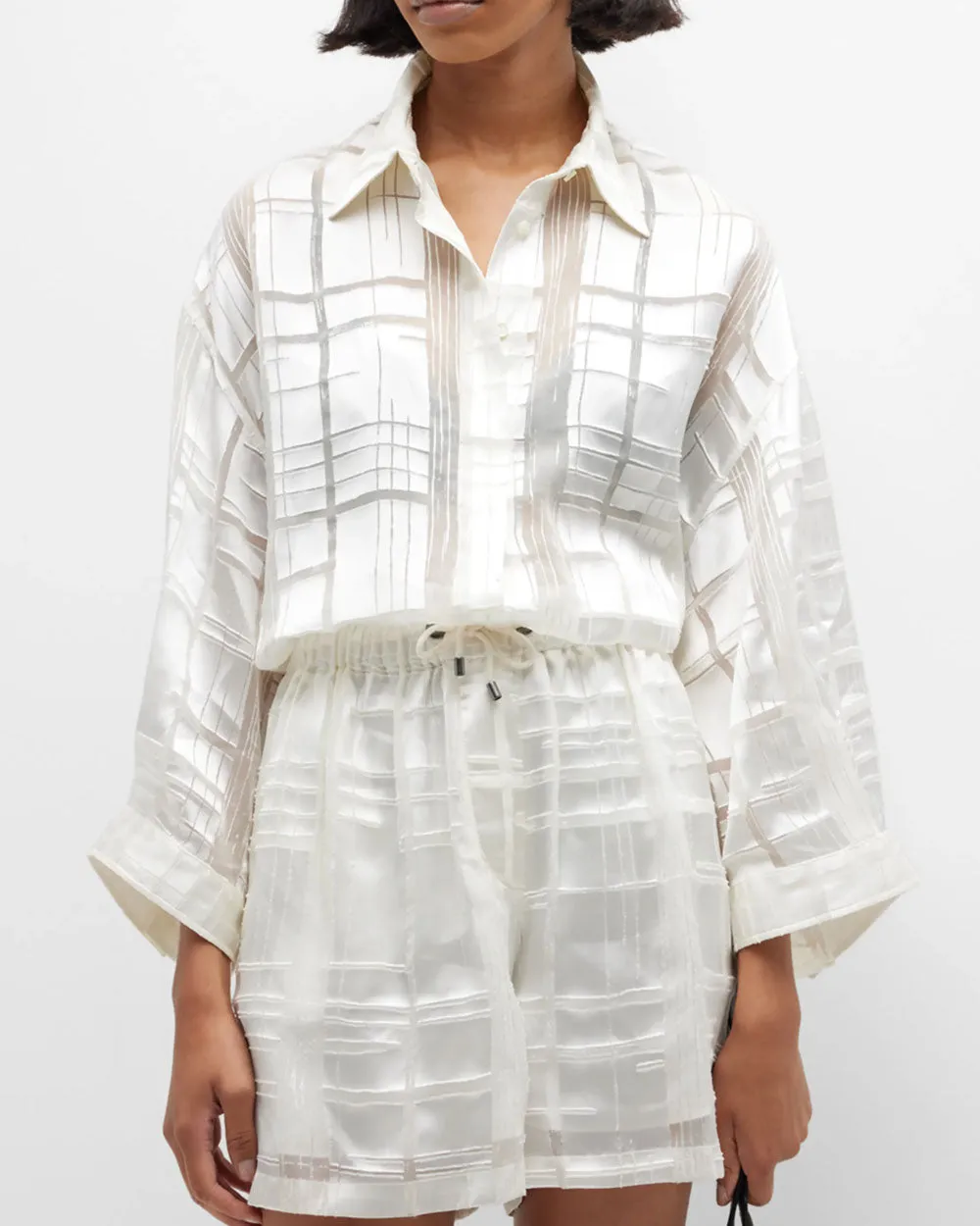 Natural Check Fluid Devoire Button Up Blouse