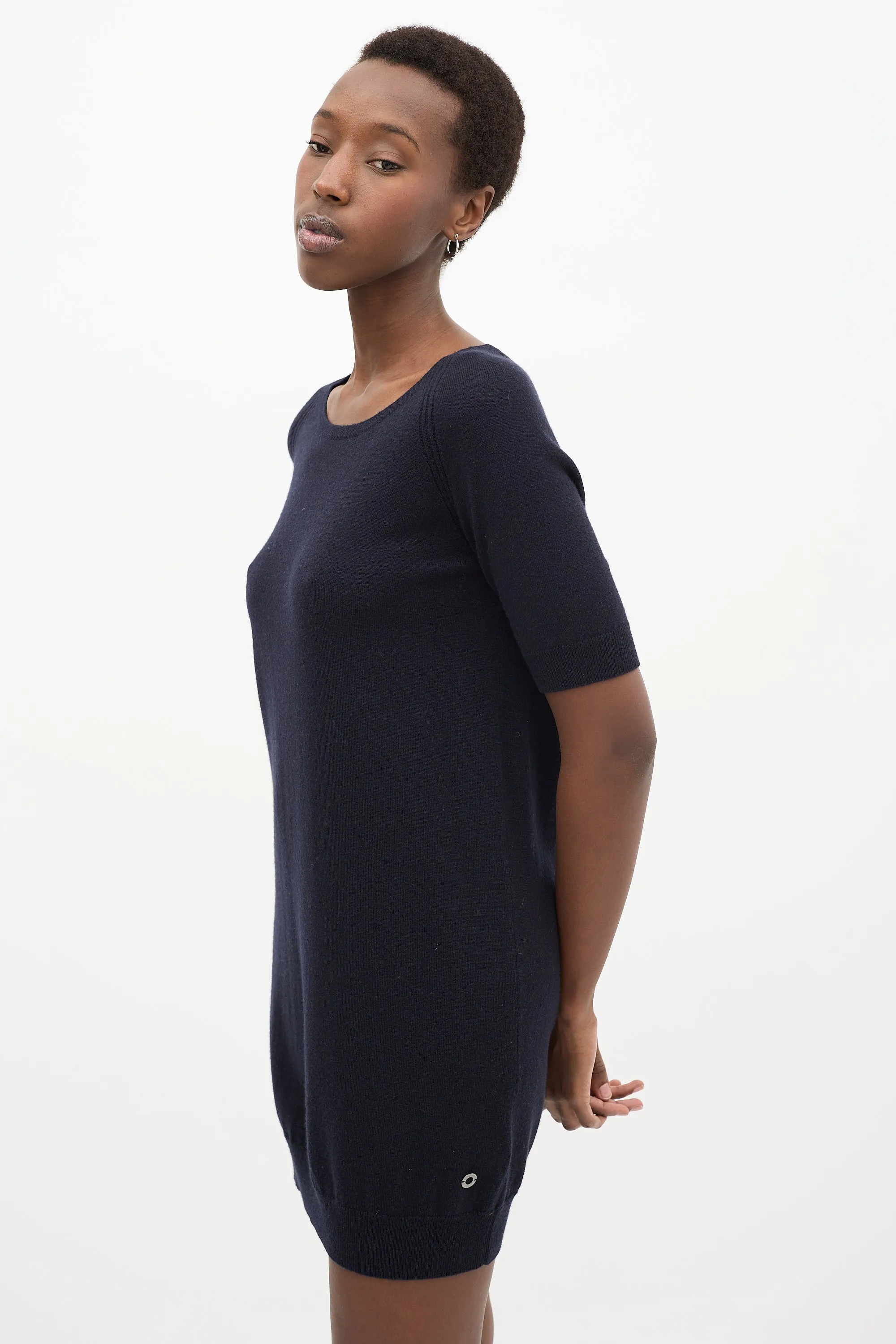 Navy Cashmere Knit Sweater Dress