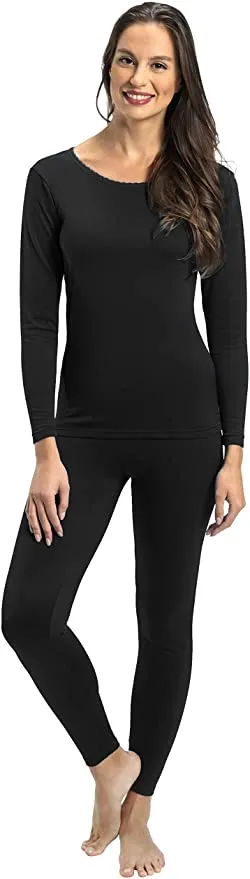 New Rocky Thermal Underwear for Women Fleece Lined Thermals Women's Base Layer Long John Set, Black, Sz L!