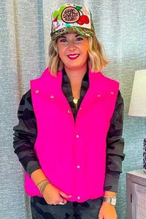 Nothing To See Quilted Vest - Hot Pink