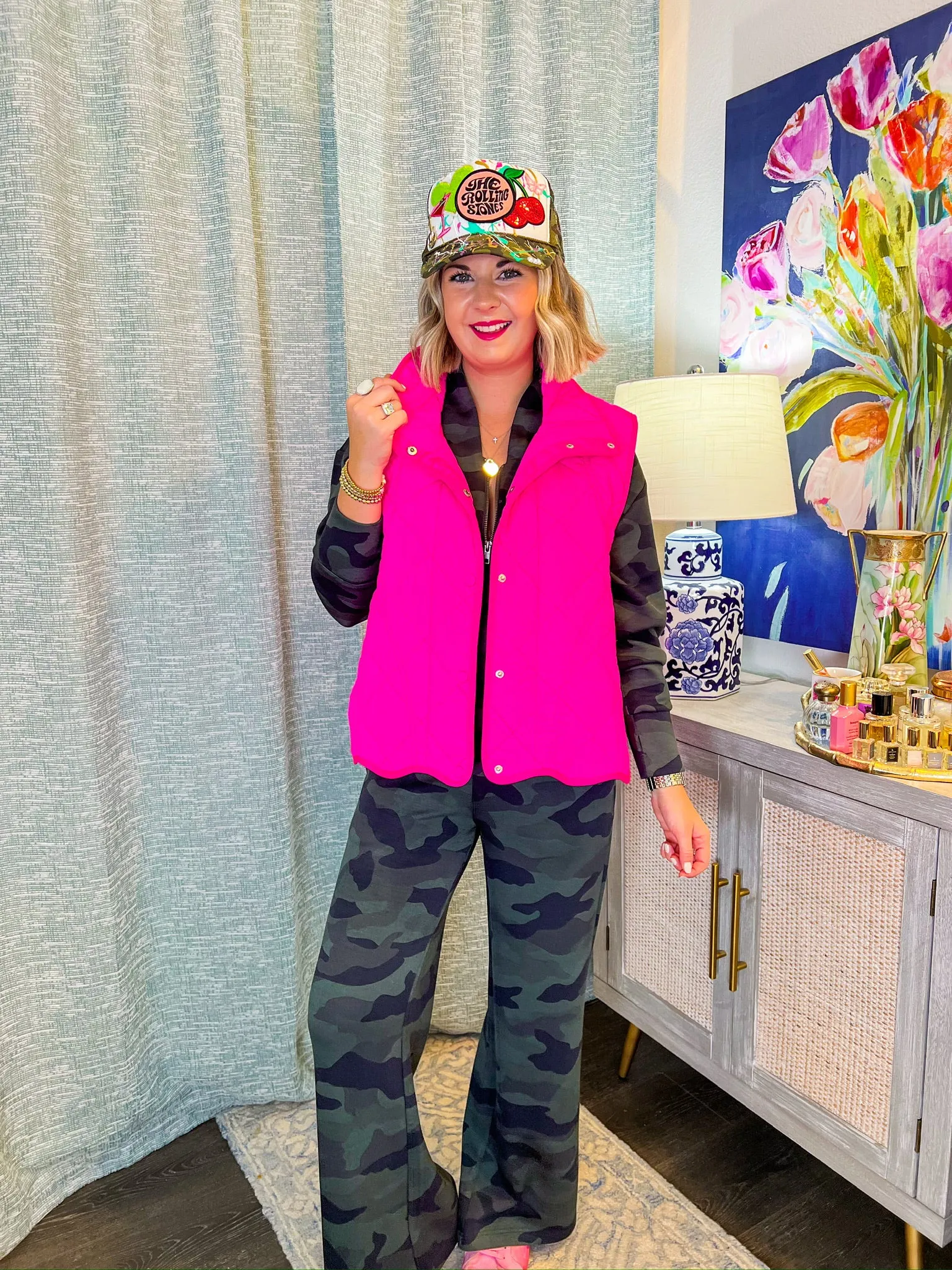 Nothing To See Quilted Vest - Hot Pink