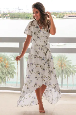 Off White Floral High Low Wrap Dress