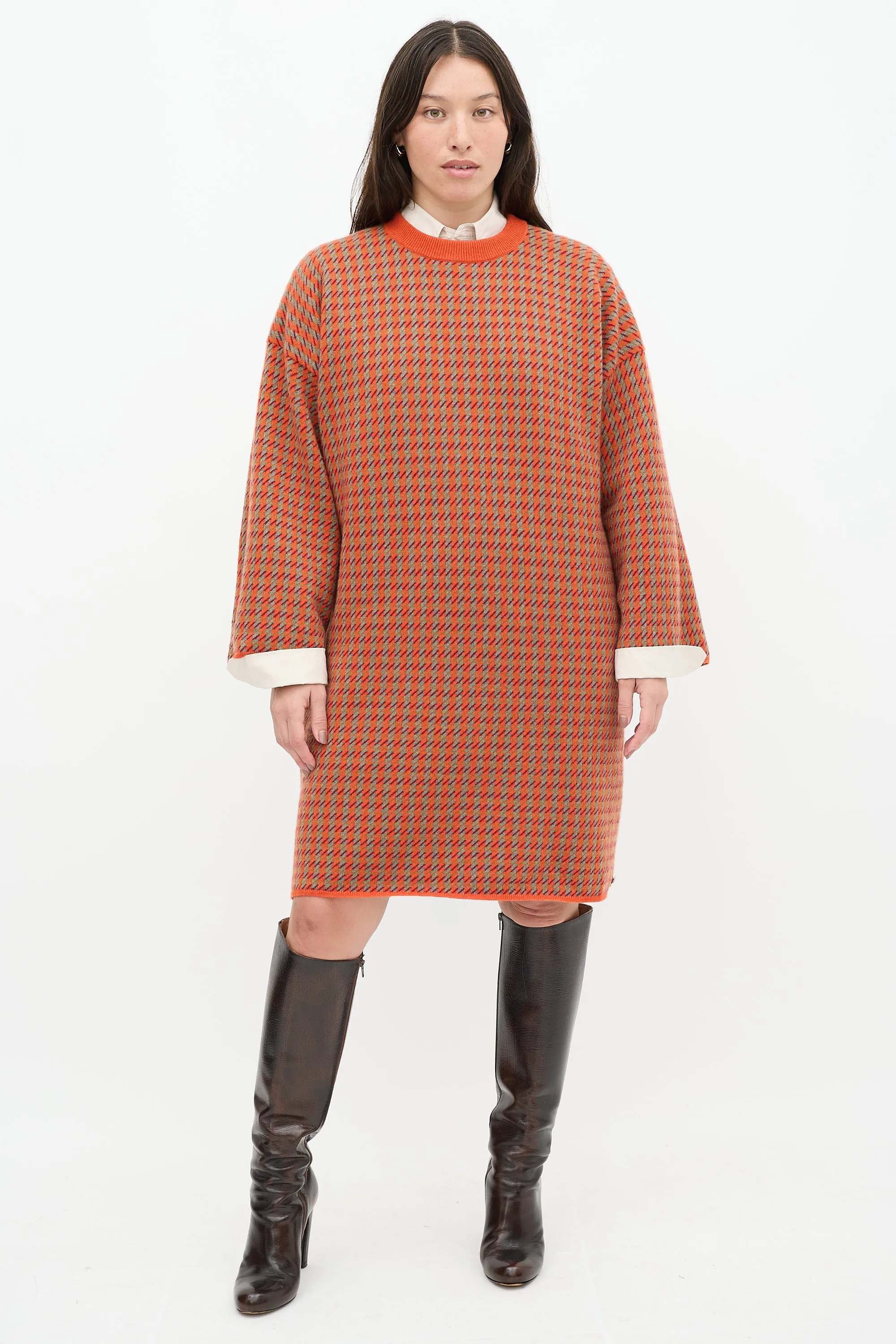 Orange & Multicolour Cashmere Knit Sweater Dress