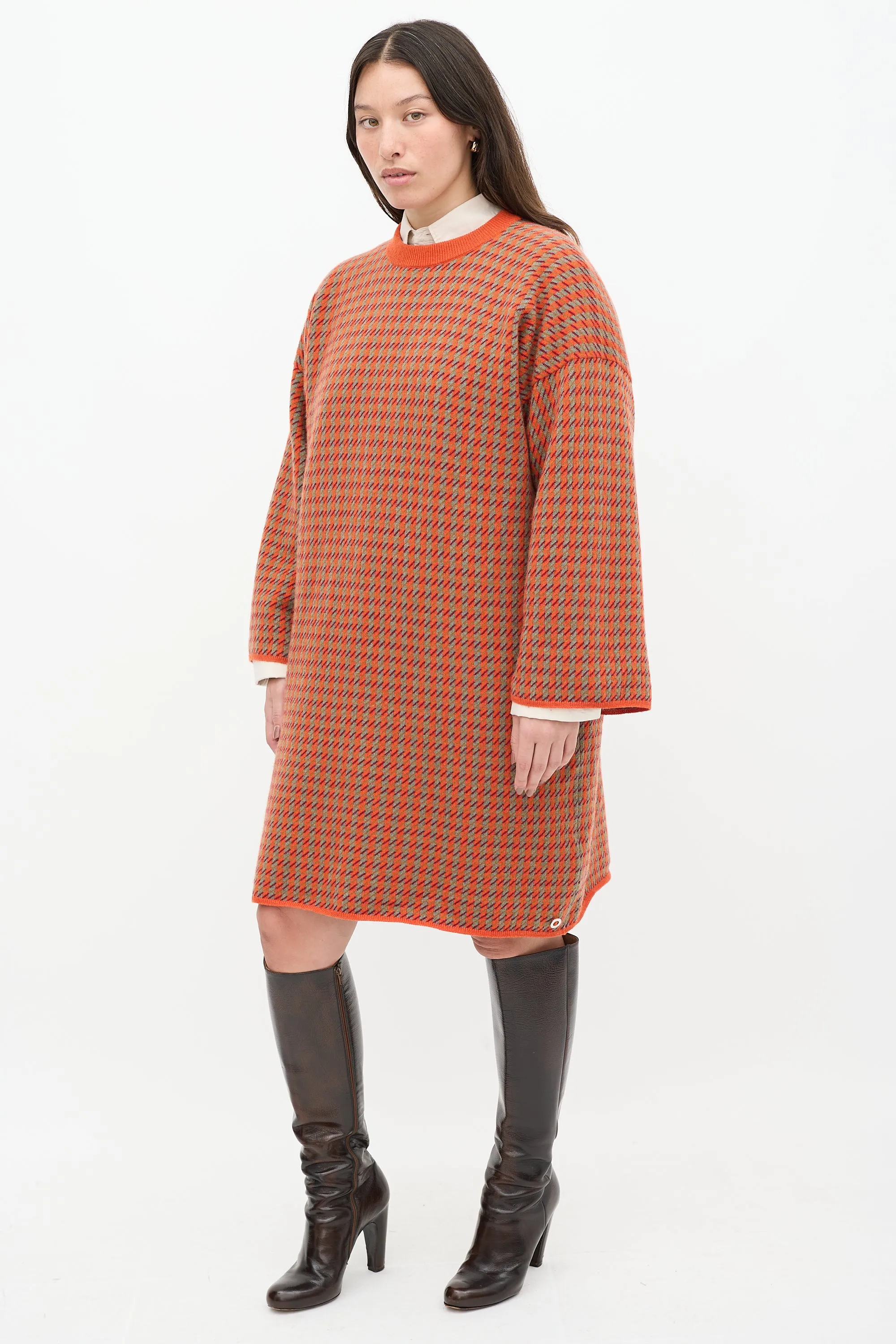 Orange & Multicolour Cashmere Knit Sweater Dress