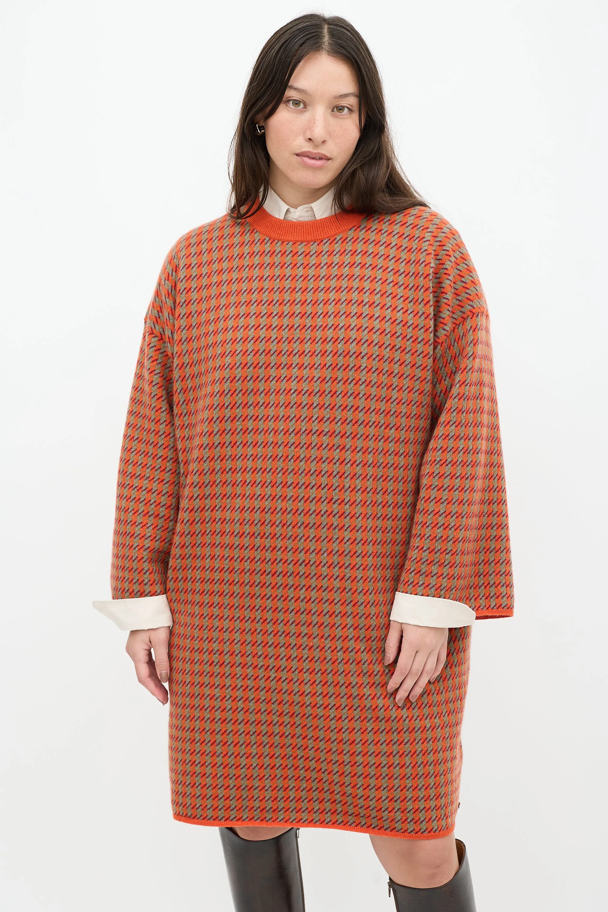 Orange & Multicolour Cashmere Knit Sweater Dress