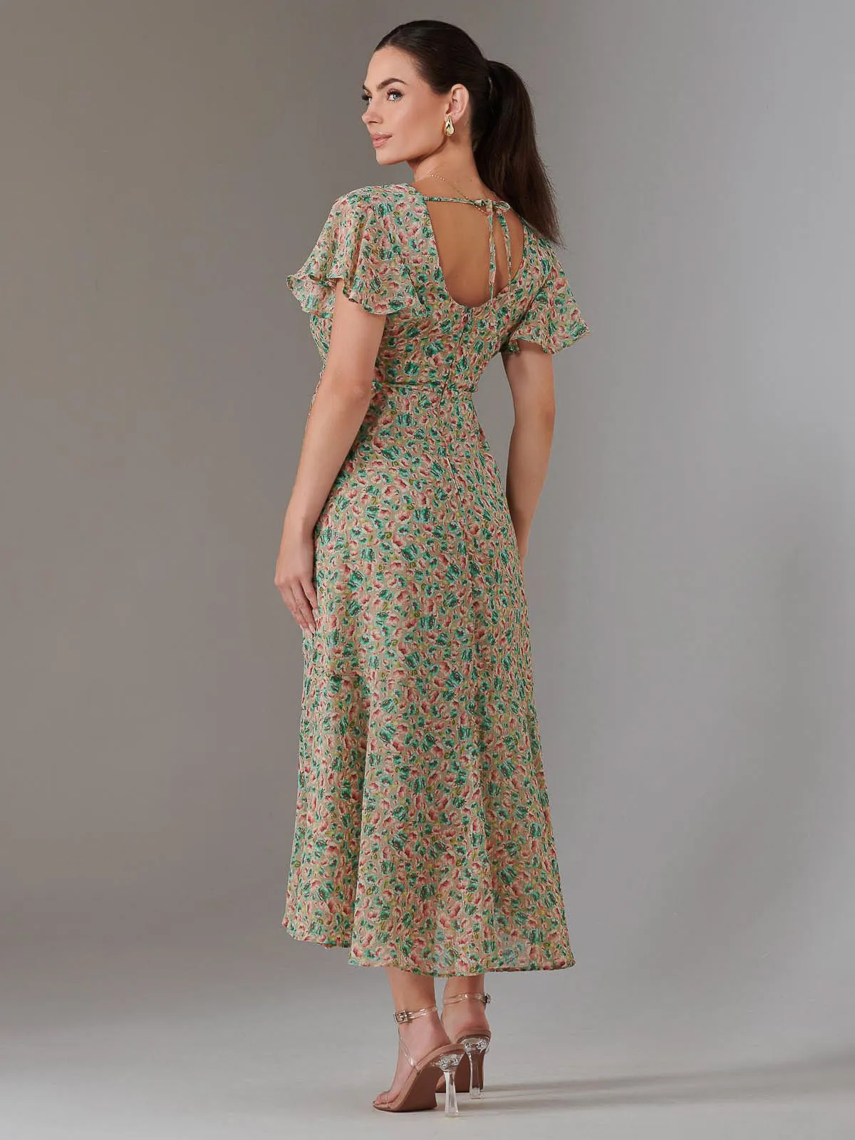 Petite High Low Midaxi Dress, Beige Floral