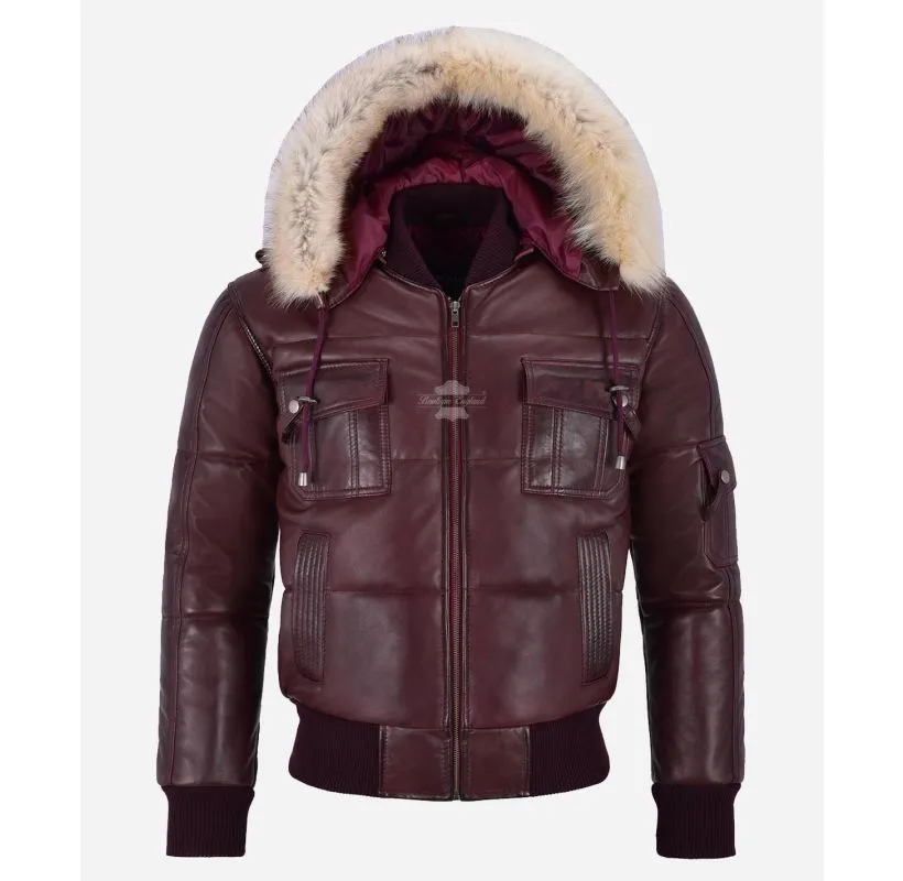 PILOT 6 Puffer Jacket Men's Padded Fur Hoodie Bomber Leather Jacket