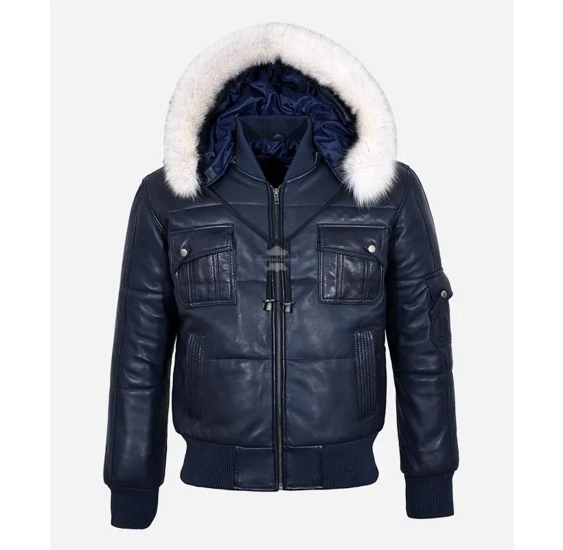 PILOT 6 Puffer Jacket Men's Padded Fur Hoodie Bomber Leather Jacket