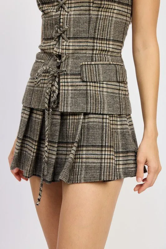 Pleated Plaid Mini Skirt