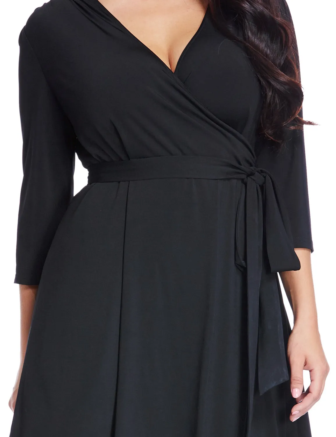 Plus Size Black High-Low Wrap Skater Dress