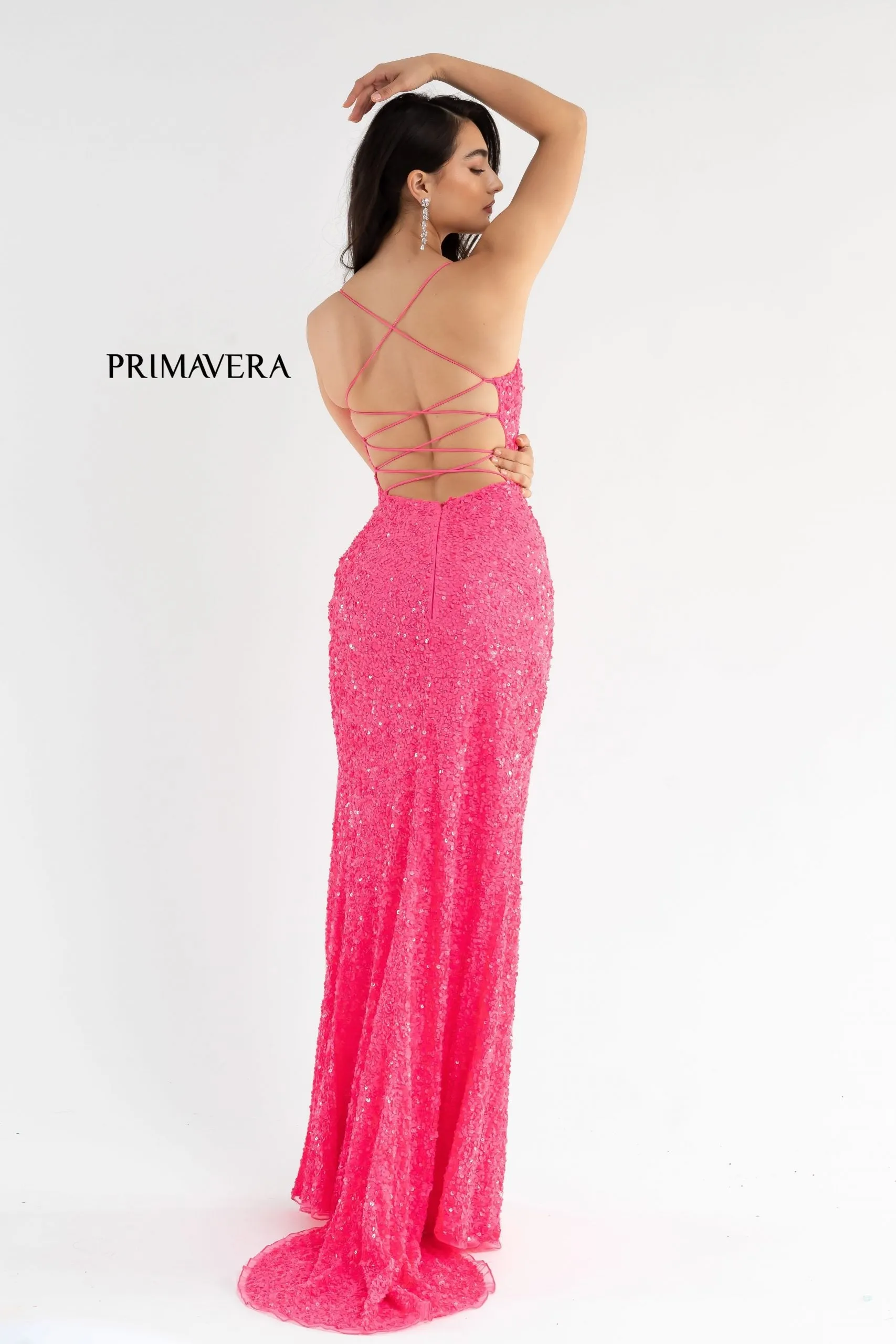 Primavera Couture 3791 Sizes 2, 8 Emerald Prom Dress V Neckline Sequins Lace Up Tie Back Side Slit