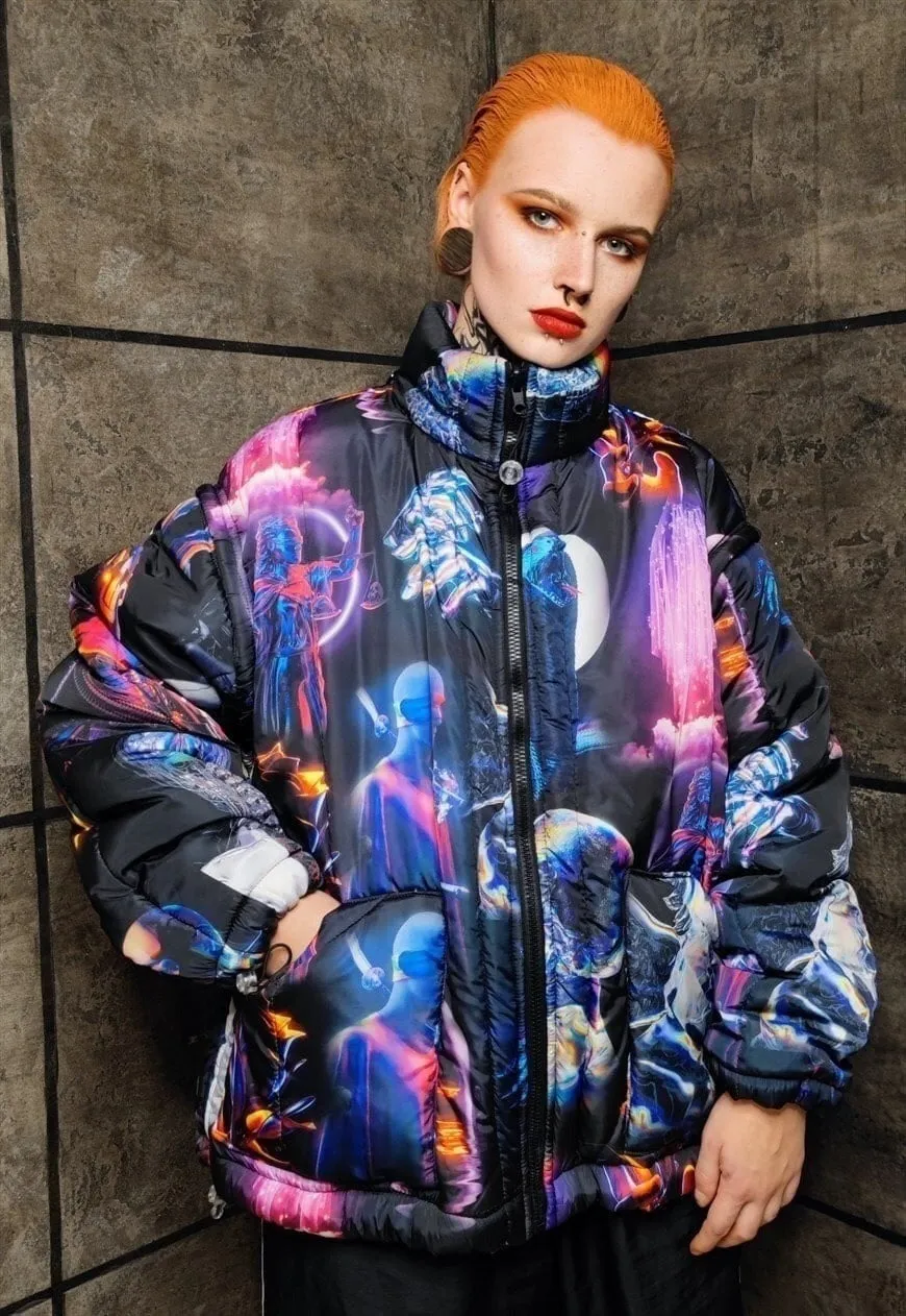 Psychedelic bomber jacket handmade detachable raver puffer