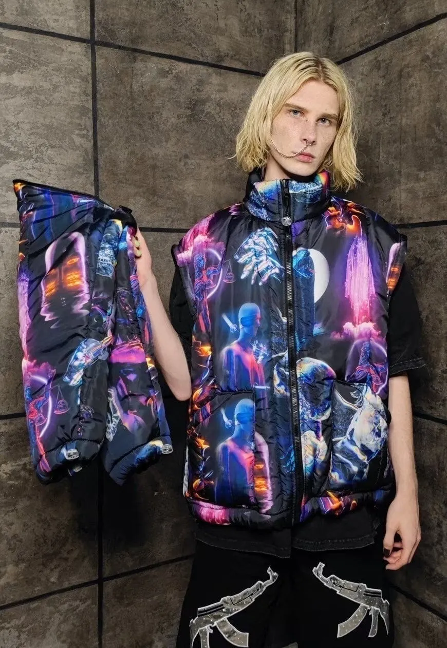 Psychedelic bomber jacket handmade detachable raver puffer