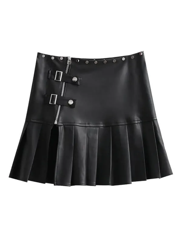 Punk rivet leather skirt