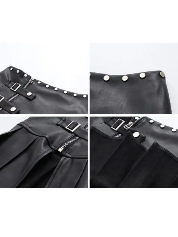 Punk rivet leather skirt