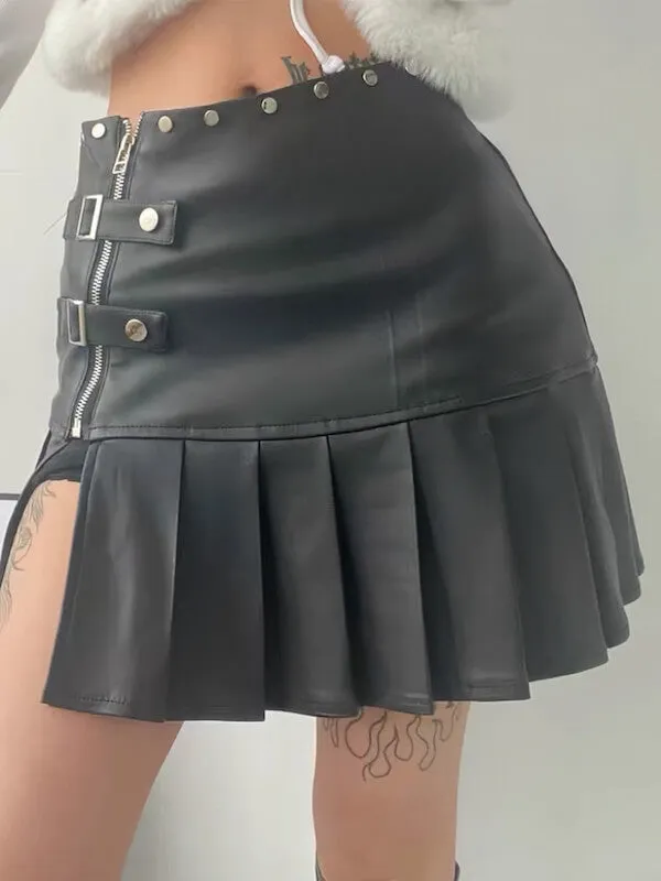 Punk rivet leather skirt