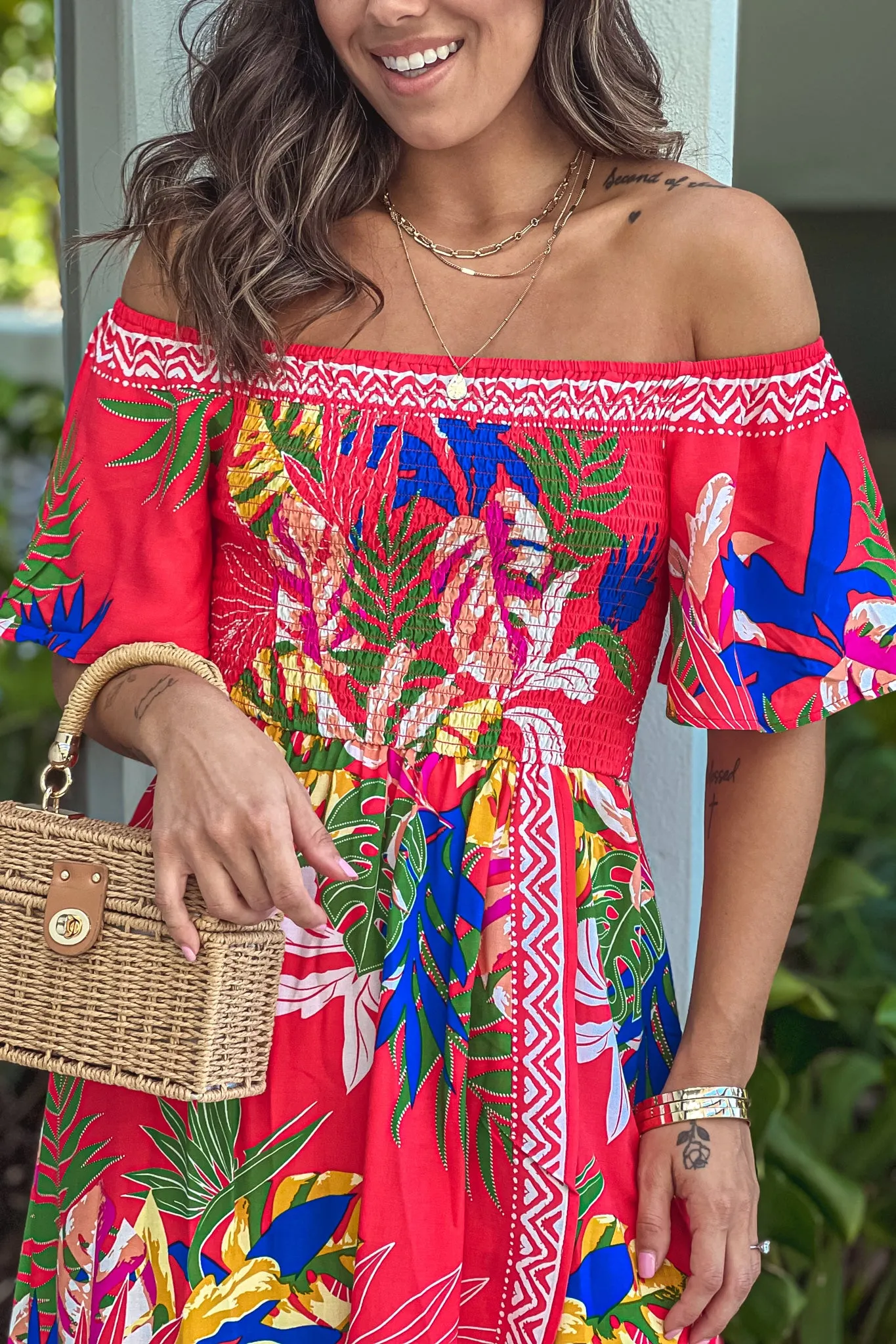 Red Printed High Low Dress