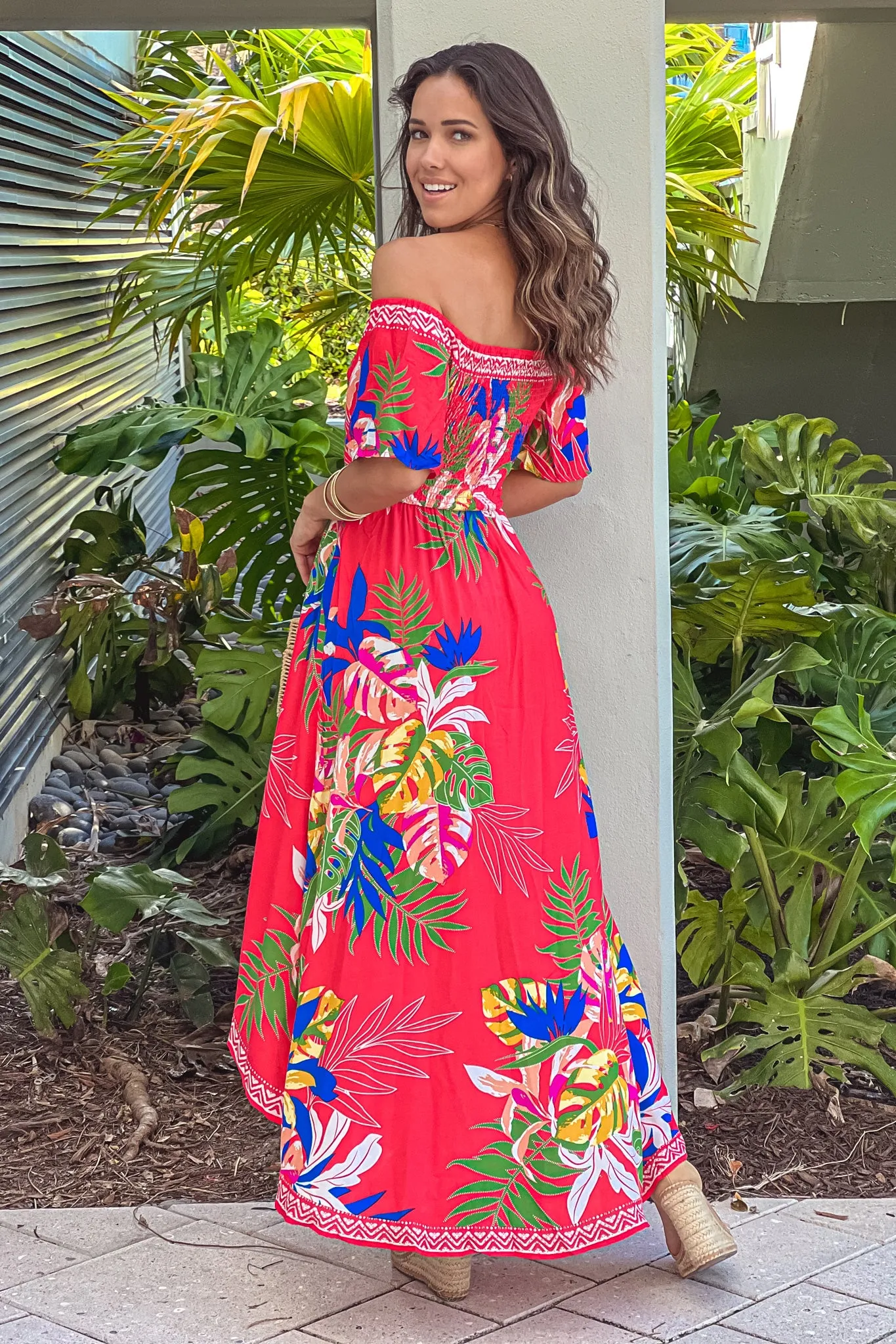 Red Printed High Low Dress