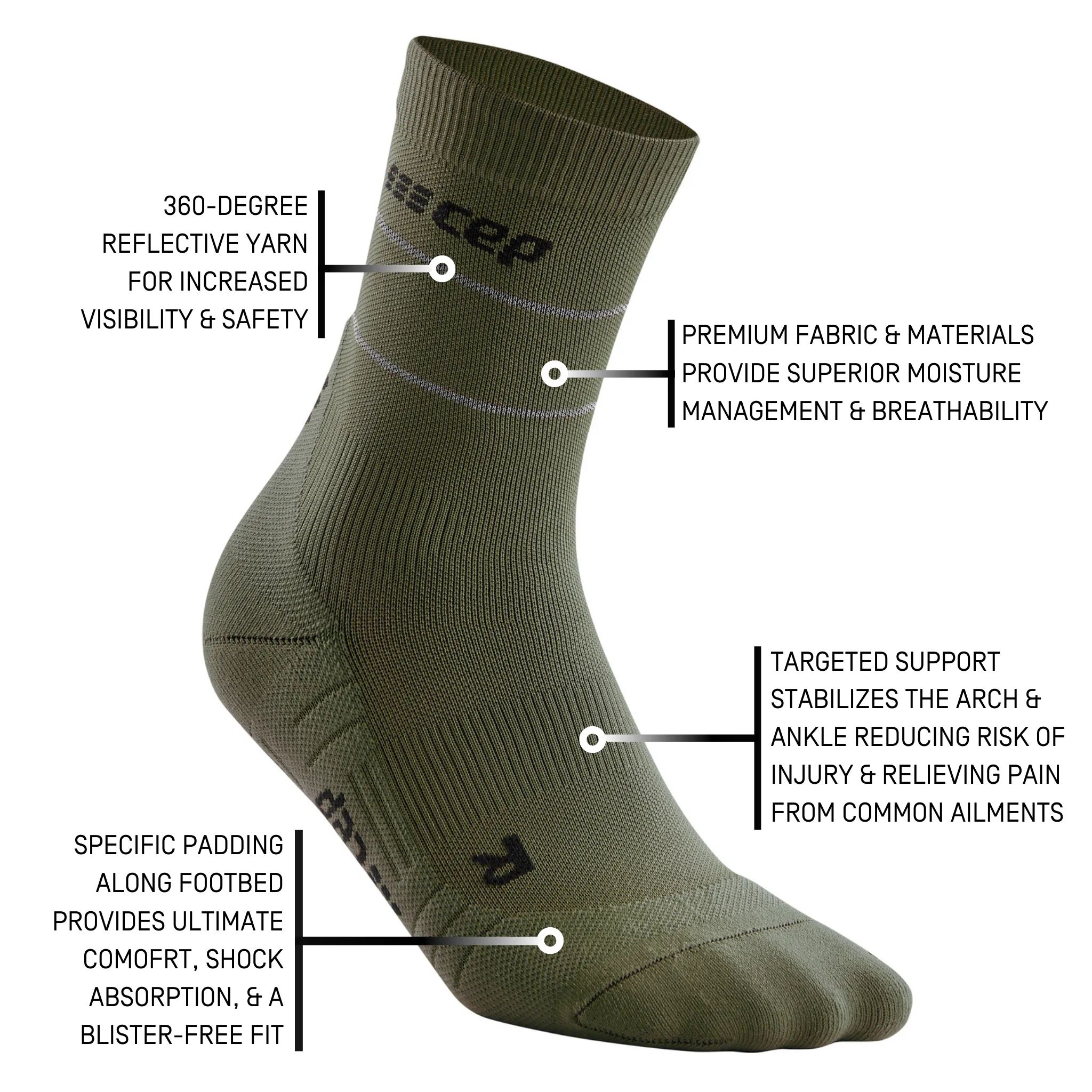 Reflective Mid Cut Compression Socks, Men