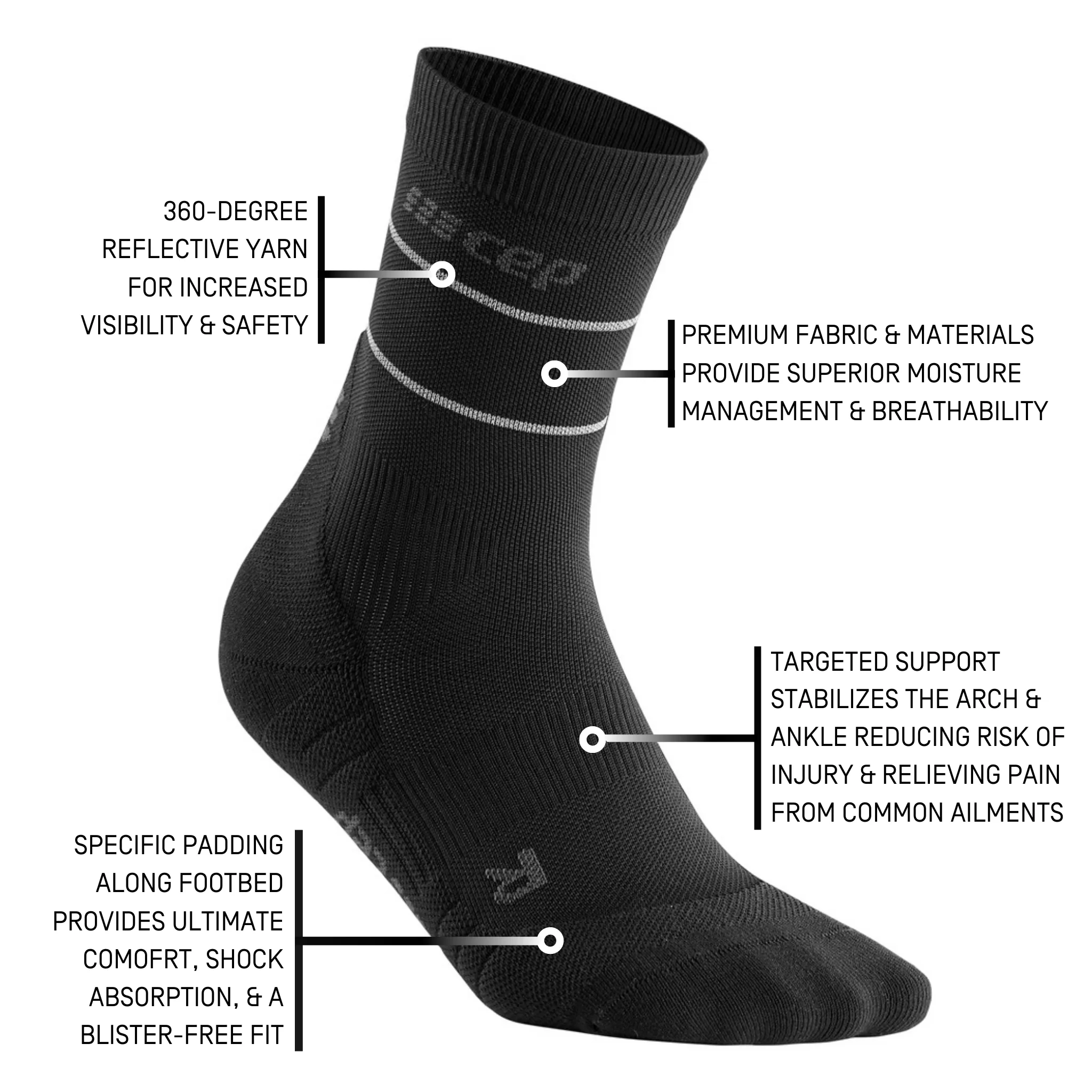 Reflective Mid Cut Compression Socks, Men