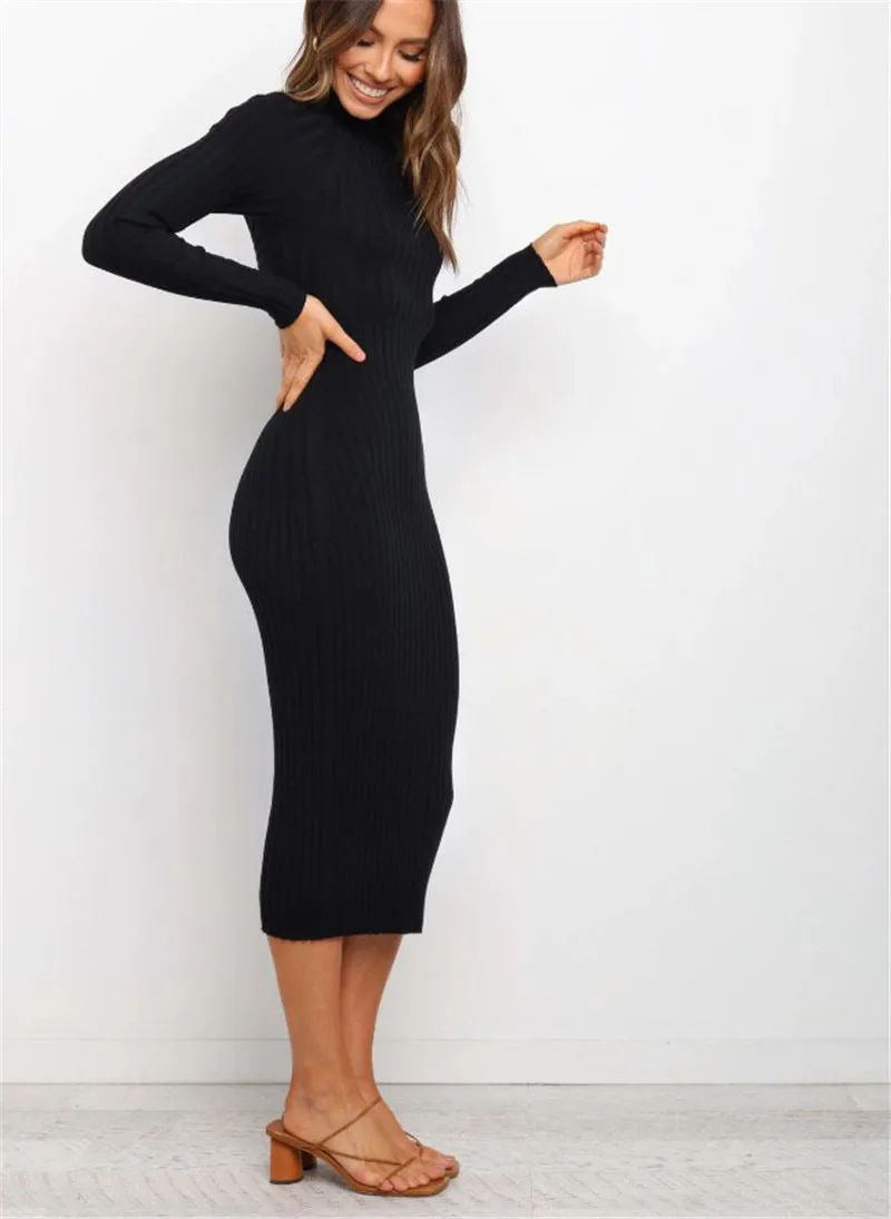 Ribbed Cashmere Pencil Sweater Dress with Cut-Out