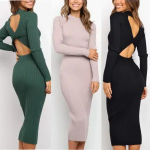 Ribbed Cashmere Pencil Sweater Dress with Cut-Out