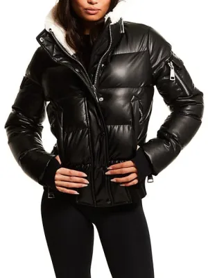 Sam.
 Allegra Vegan Leather Down Puffer Bomber Jacket