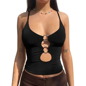 Sexy Double Ring Straps Top / Hollow Out Solid Camis for Women / Alternative Fashion