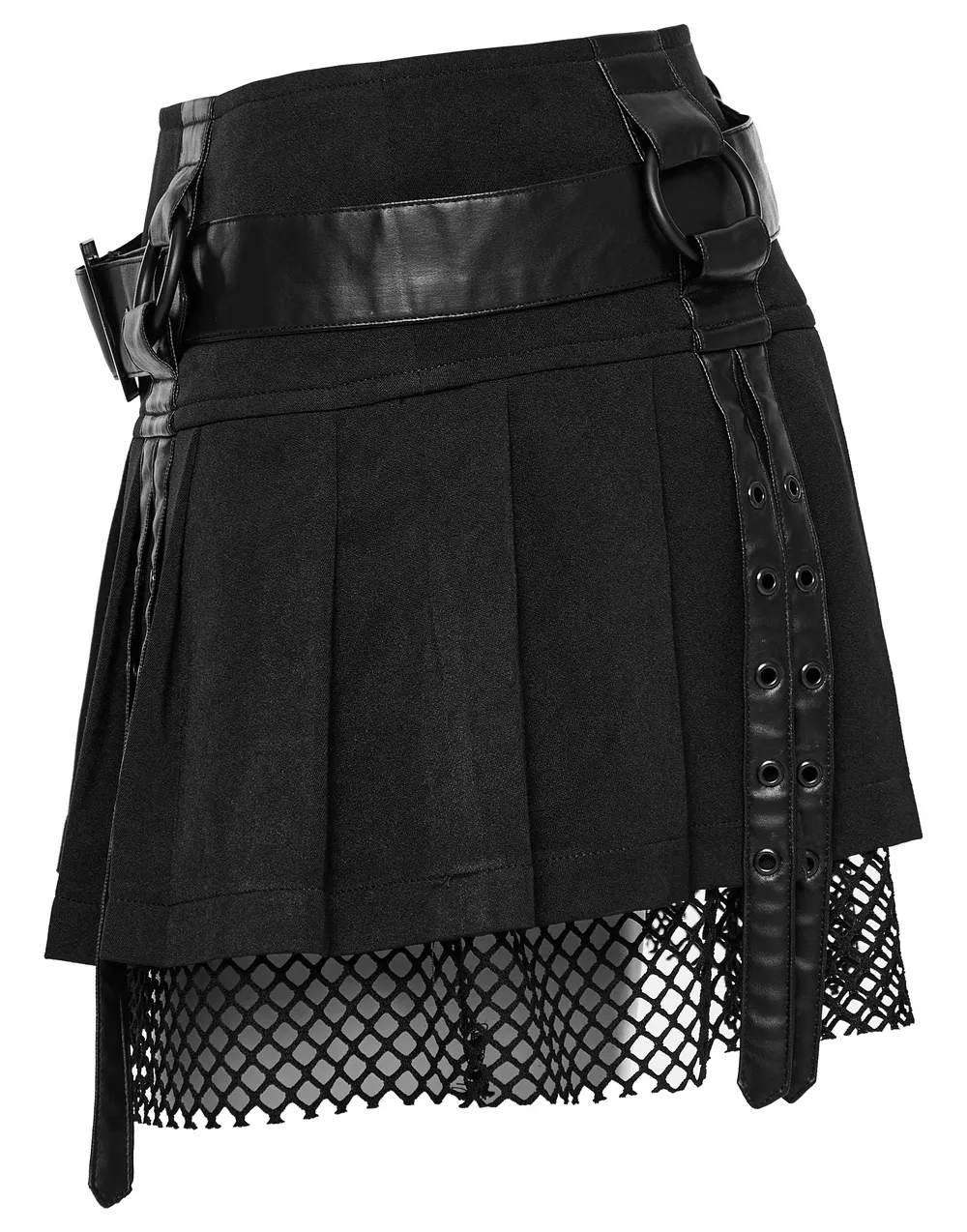 Sexy Gothic Black Pleated Mesh Mini Skirt with Belt