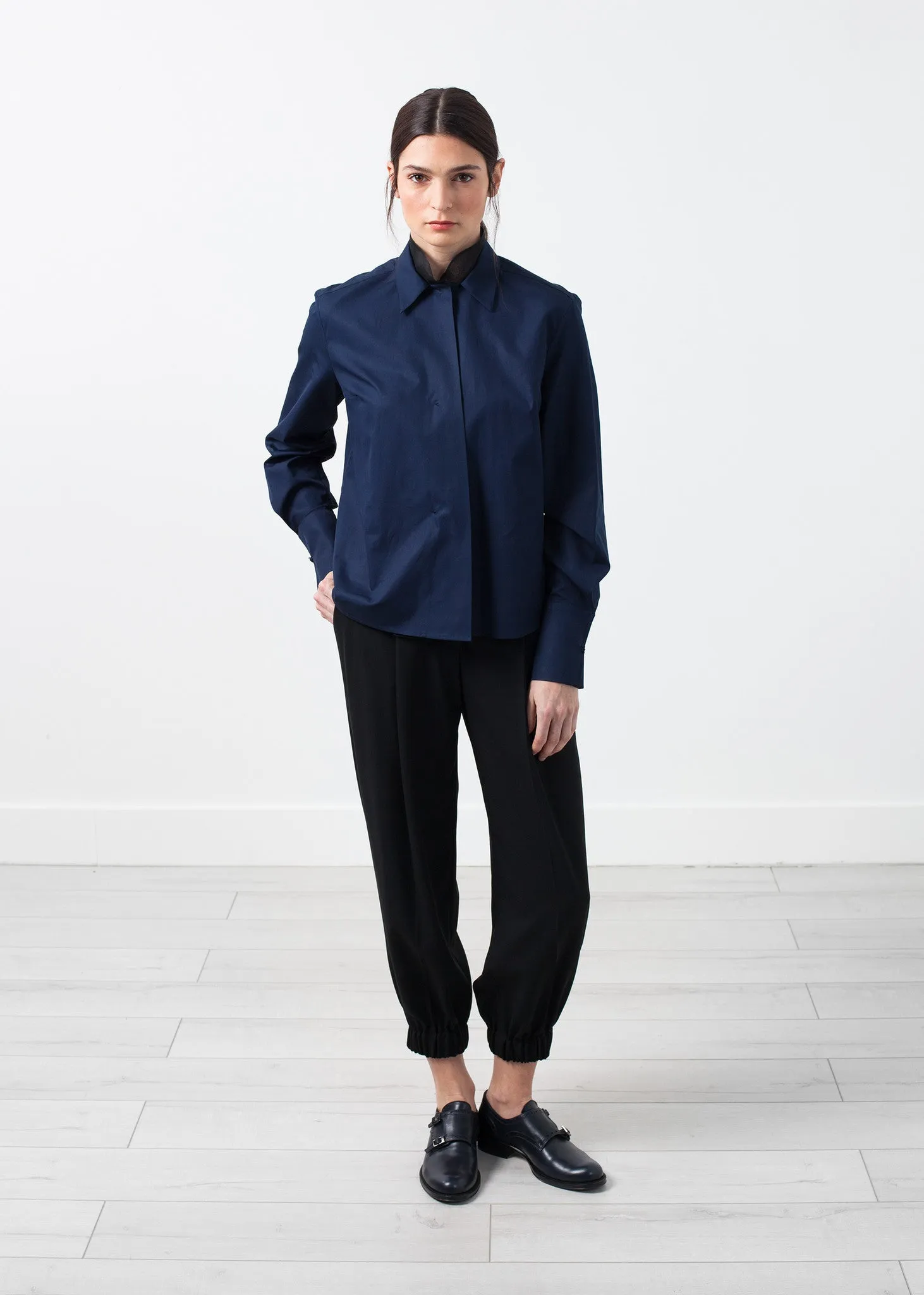 Sheer Silk Collar Button Up