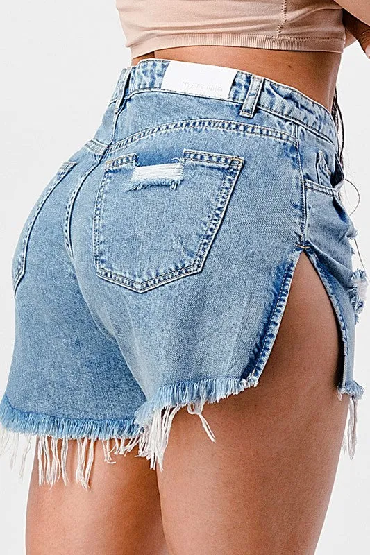 Side slid denim shorts