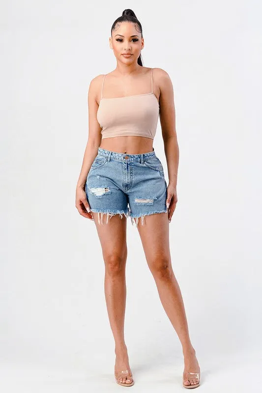 Side slid denim shorts